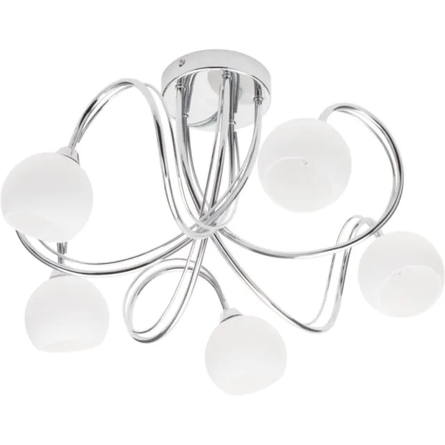 BHS Soni 5 Light Flush Ceiling Light - Chrome/Opal