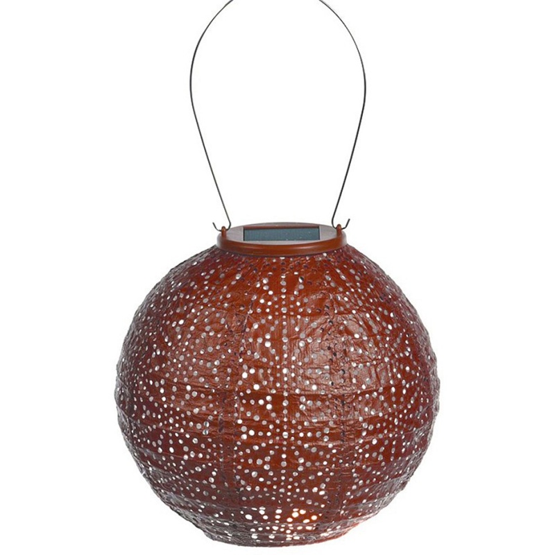 Lumiz Round Solar Lantern - 20cm - Sashiko - Copper