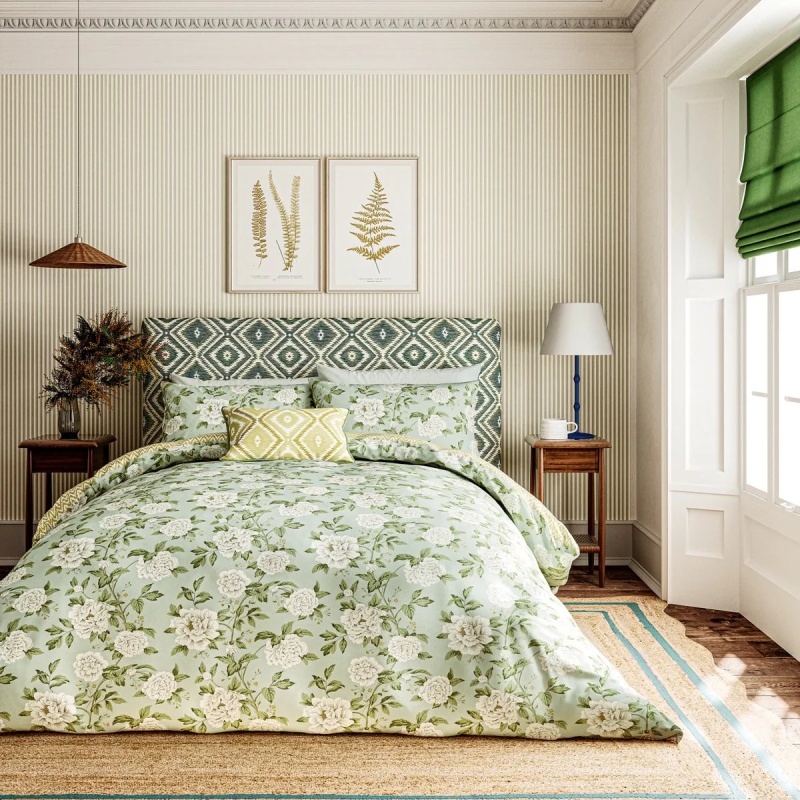 Sanderson Options Summer Peony Duvet Set - Light Green