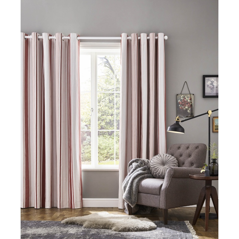 Laura Ashley Awning Stripe Blackout Curtain - Crimson