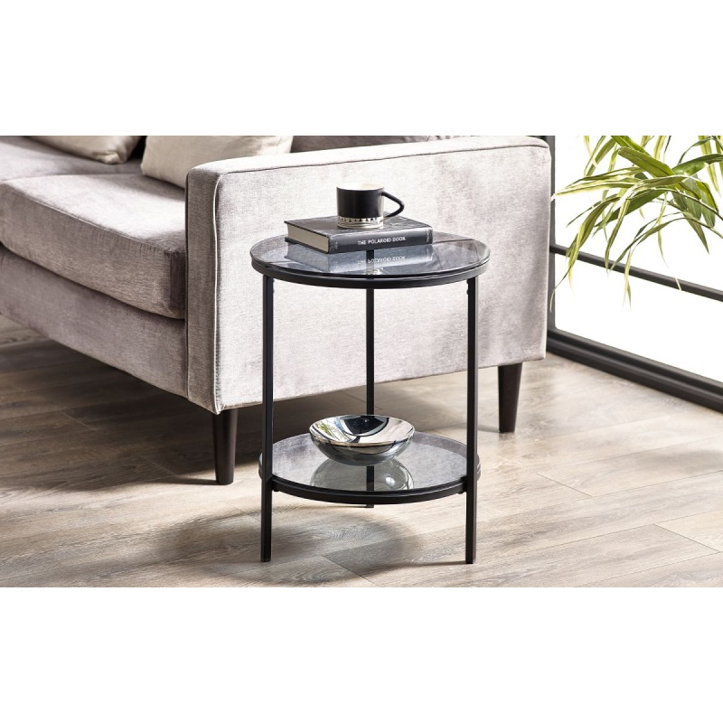 Julian Bowen Chicago Circular Lamp Table With Shelf - Smoked Glass