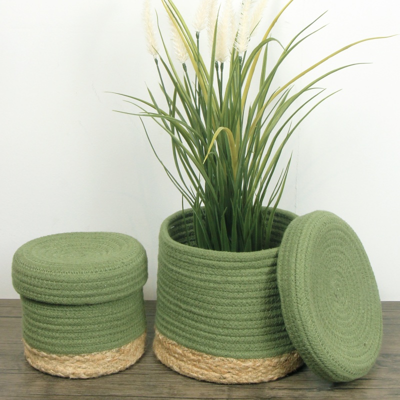 Esselle Balham Set of 2 Lidded Nested Storage Baslets - Green