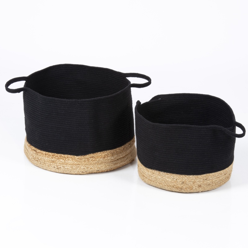 Esselle Beddington Set Of 2 Cotton Jute Baskets - Black