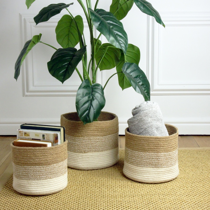 Esselle Barking Set of 3 Jute Nested Baskets - Cream