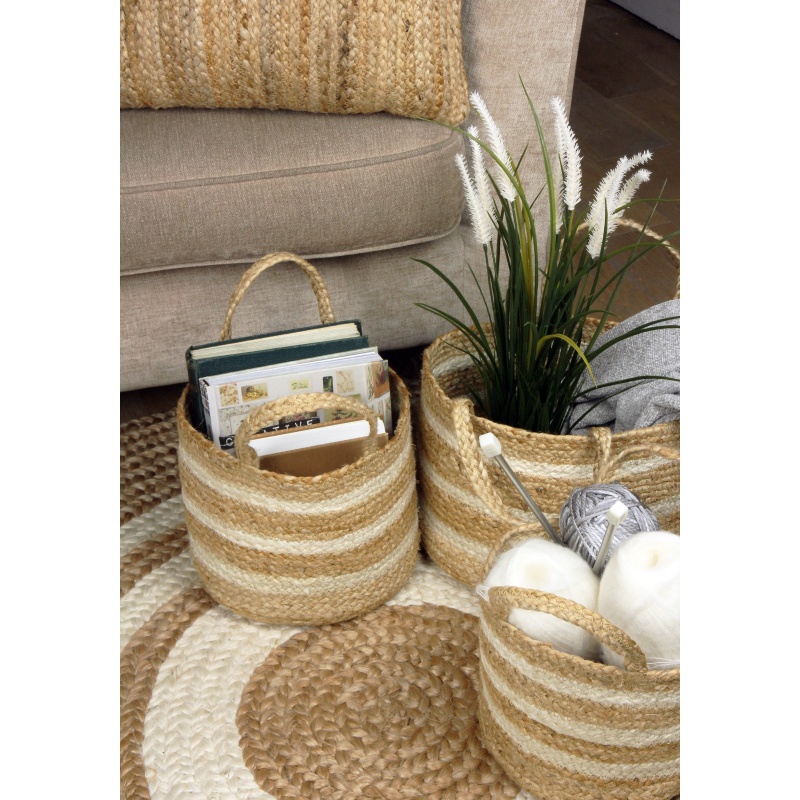 Esselle Barnsbury Set Of 3 Jute Baskets - Cream Stripe