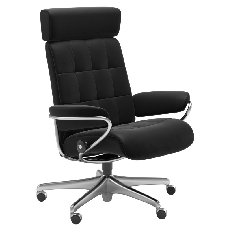 Stressless Stressless London Medium Office Chair in Paloma Black Leather with Chrome Base