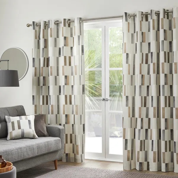 Fusion Oakland Lined Eyelet Curtains - Natural