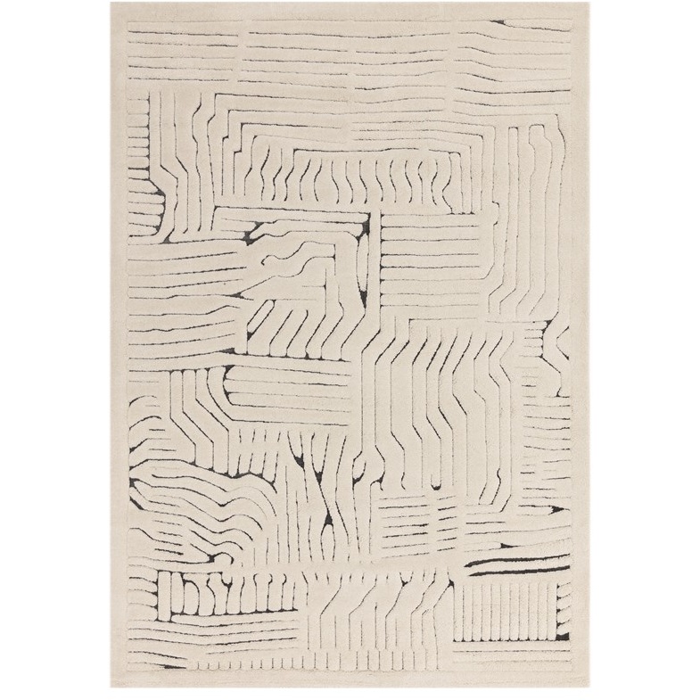 Asiatic Asiatic Valley Route Geometric 3D Rug - Ivory/Charcoal