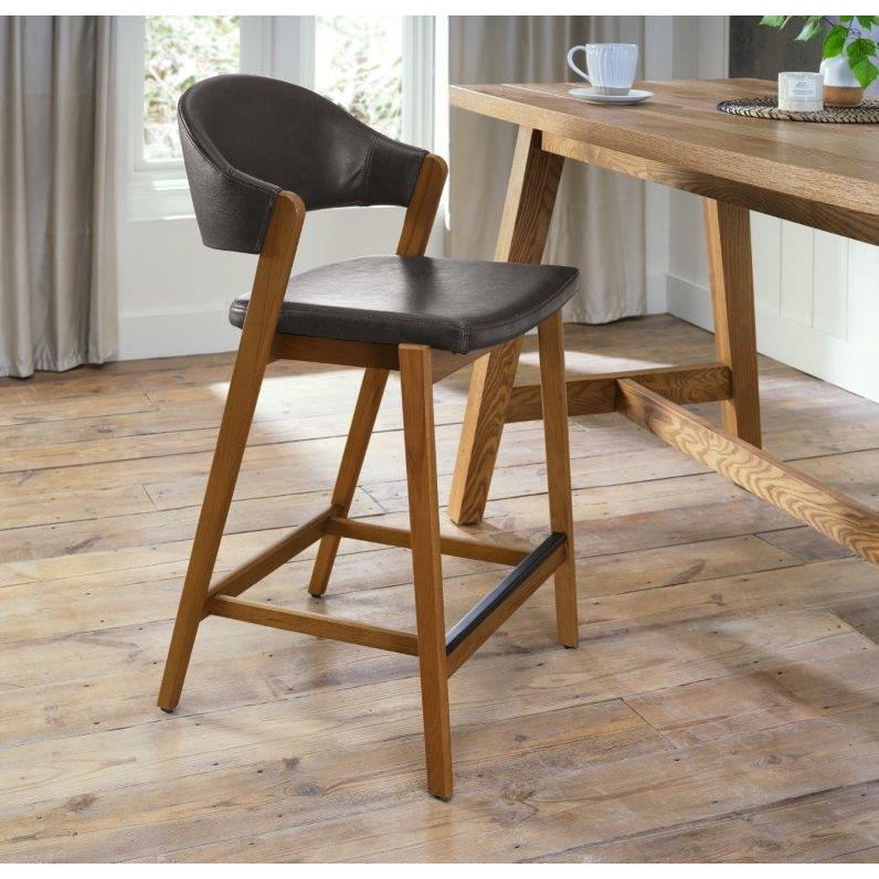 Brandon Rustic Oak Upholstered Bar Stool - Old West Vintage