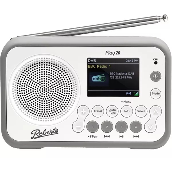 Roberts PLAY20W DAB/DAB+/FM RDS & Bluetooth Digital Portable Radio - White