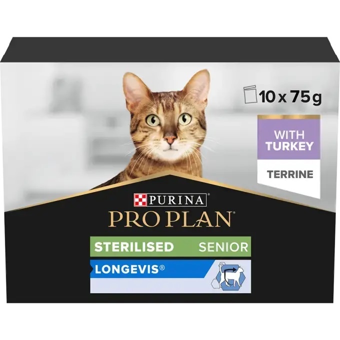 Purina Pro Plan Senior 7+ Sterilised Turkey Terrine Wet Cat Food - 10 x75g