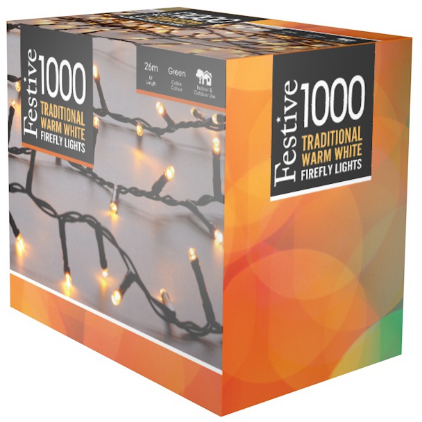 Festive 1000 Firefly Lights - Traditional Warm White