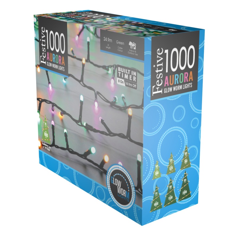 Festive 1000 Glow-Worm Lights - Aurora