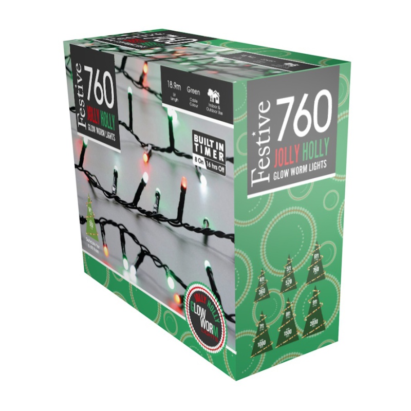 Festive 760 Glow-Worm Lights - Jolly Holly