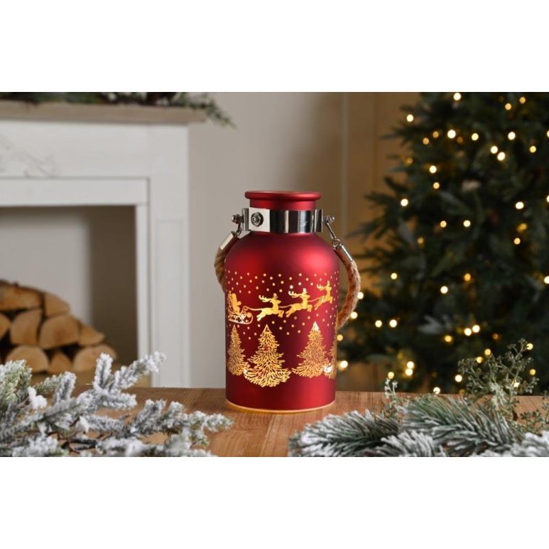 Festive Lit Glass Santa Sleigh Jar