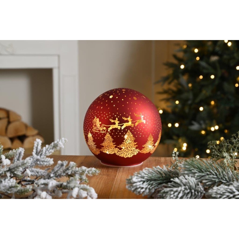 Festive Lit Glass Santa Sleigh Ball