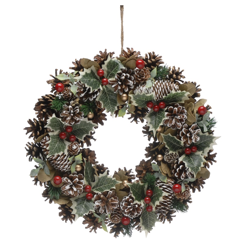 Festive Red Berries & Holly Wreath - 36cm