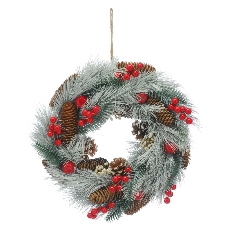 Festive Frosted Pinecone & Apples Wreath - 36cm