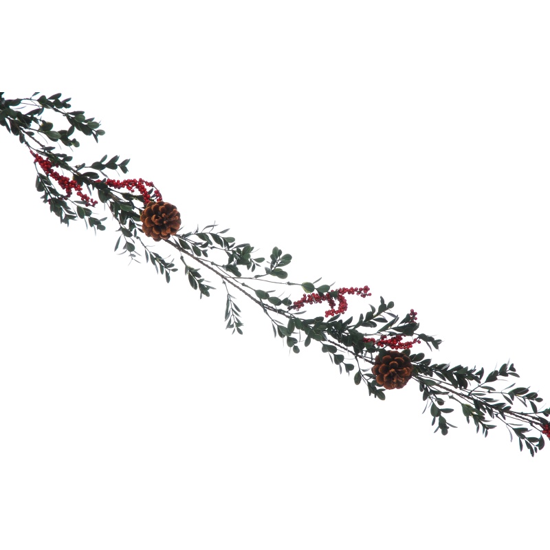 Festive Holly Leaves & Frosted Red Berries Garland - 140cm