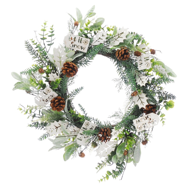 Festive White Holly Leaves Wreath - 60cm