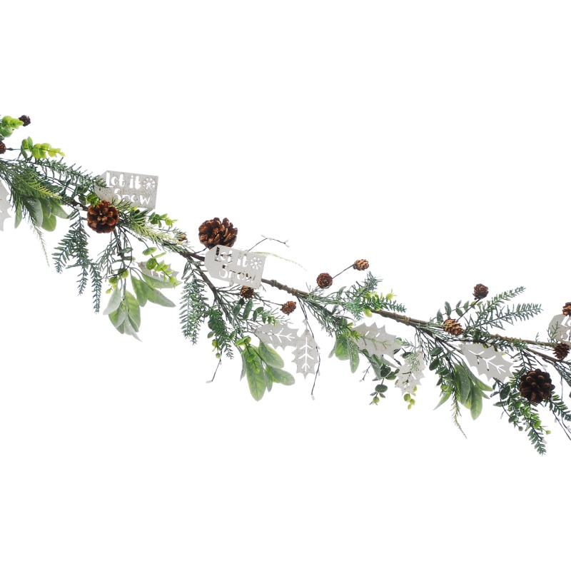 Festive White Holly Leaves Garland - 152cm