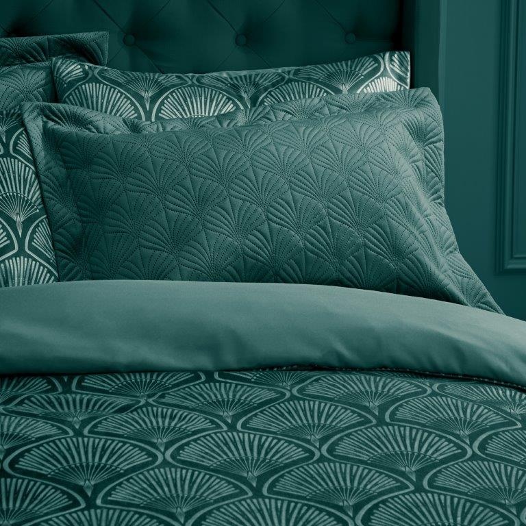 Catherine Lansfield Art Deco Pearl Pillowsham Pair - Teal In Blue