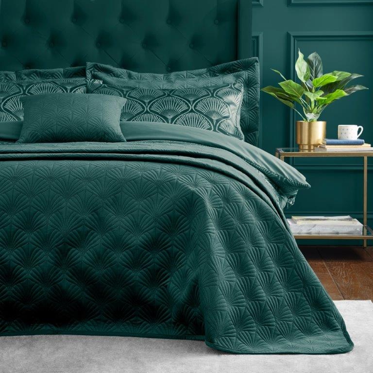 Catherine Lansfield Art Deco Pearl Bedspread - Teal