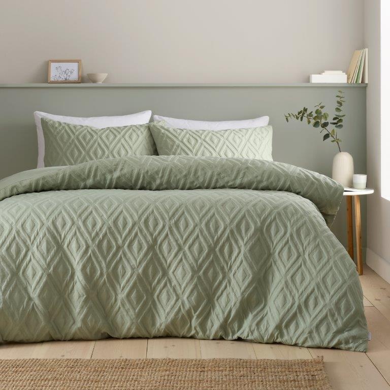 Catherine Lansfield Jacob Geo Duvet Set - Sage - Double In Green