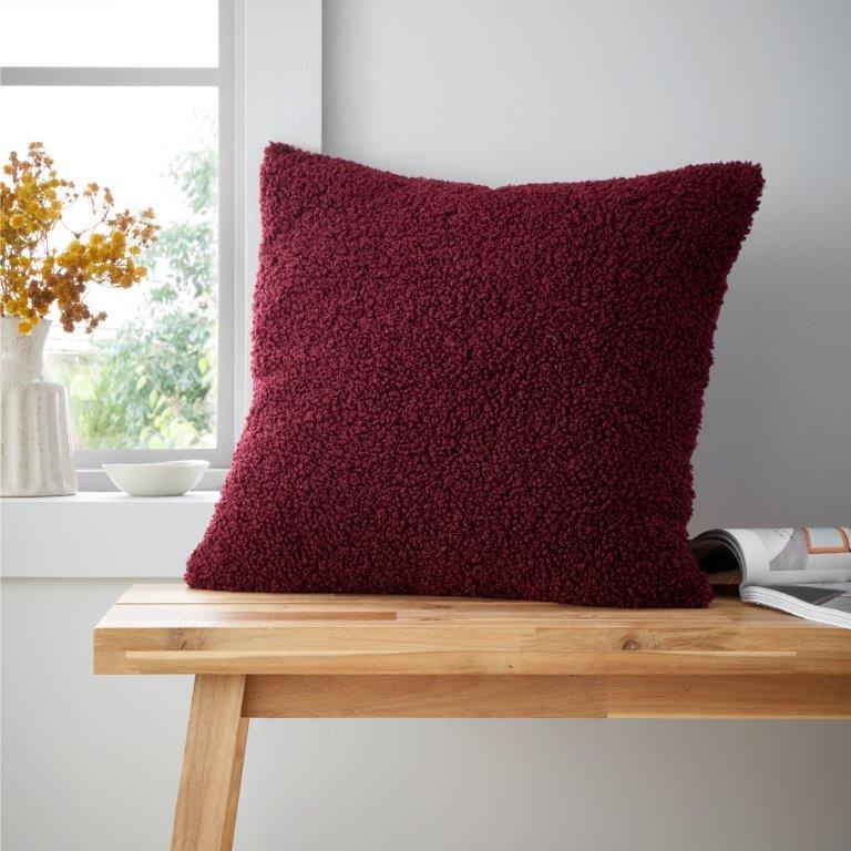 Catherine Lansfield So Soft Velvet Boucle Cushion - Damson