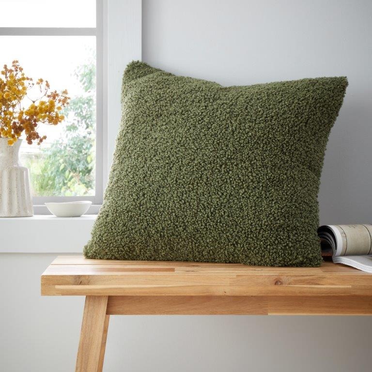 Catherine Lansfield So Soft Velvet Boucle Cushion - Olive