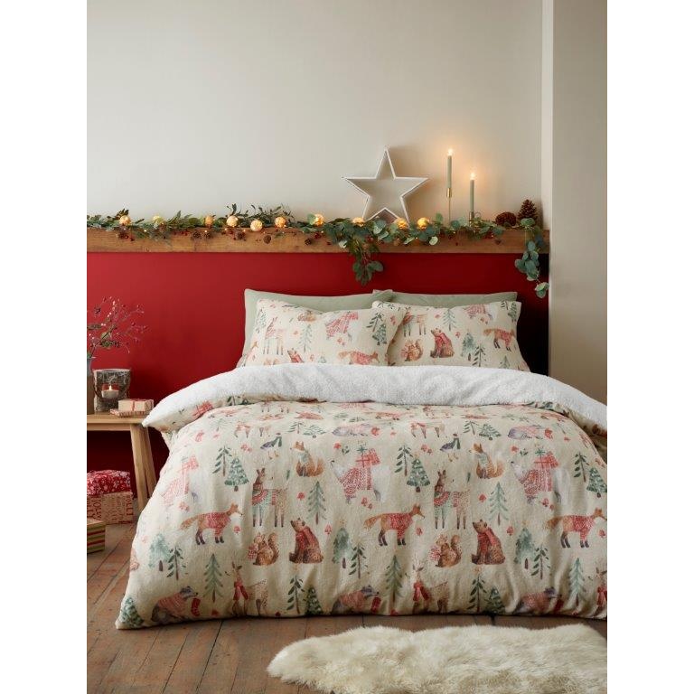 Fusion Christmas Woodland Animals Fleece Duvet Set