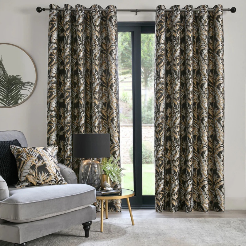 Laurence Llewelyn-Bowen Paradise Palm Eyelet Curtains Pair - Black