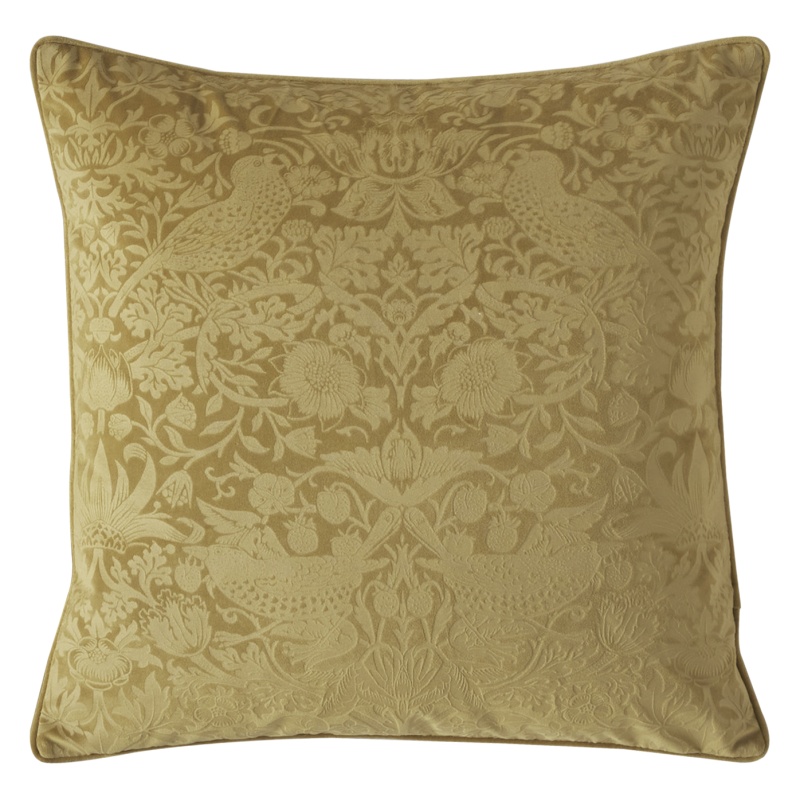 William Morris At Home Strawberry Thief Embossed Cushion 50cm - Cider