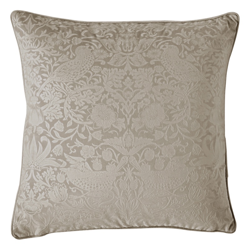 William Morris At Home Strawberry Thief Embossed Cushion 50cm - Porcini