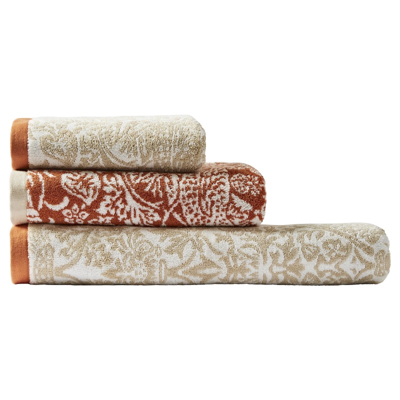 William Morris At Home Strawberry Thief Towels - Linen/Rust - Bath Sheet In Orange