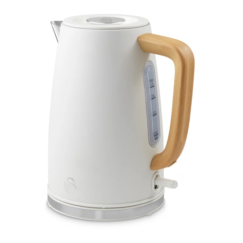 Swan SK19024WHT Fjord 1.7L Jug Kettle - White & Wooden Accents