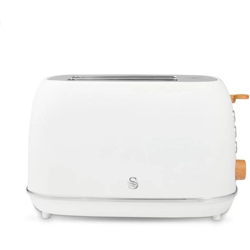 Swan St19030WHT Fjord 2 Slice Toaster - White & Wooden Accents