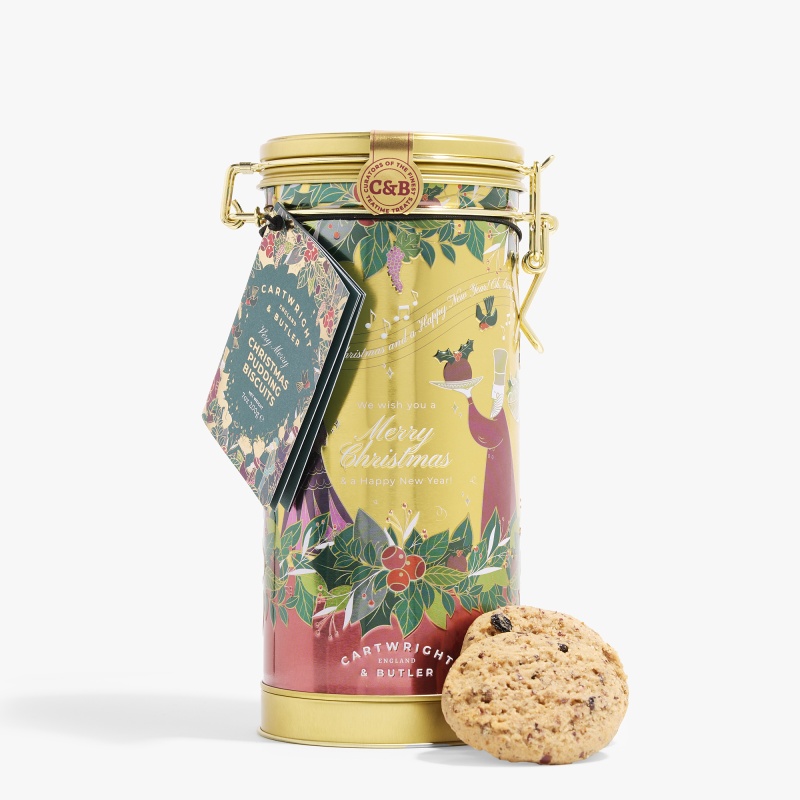 Cartright & Butler Christmas Pudding Biscuits In Musical Tin 200g