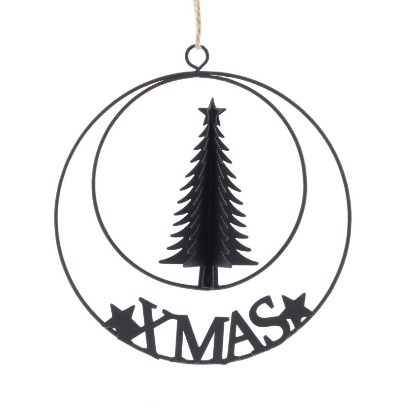 Festive Festive Hanging Wire Rings With Xmas & Tree 16cm - Black