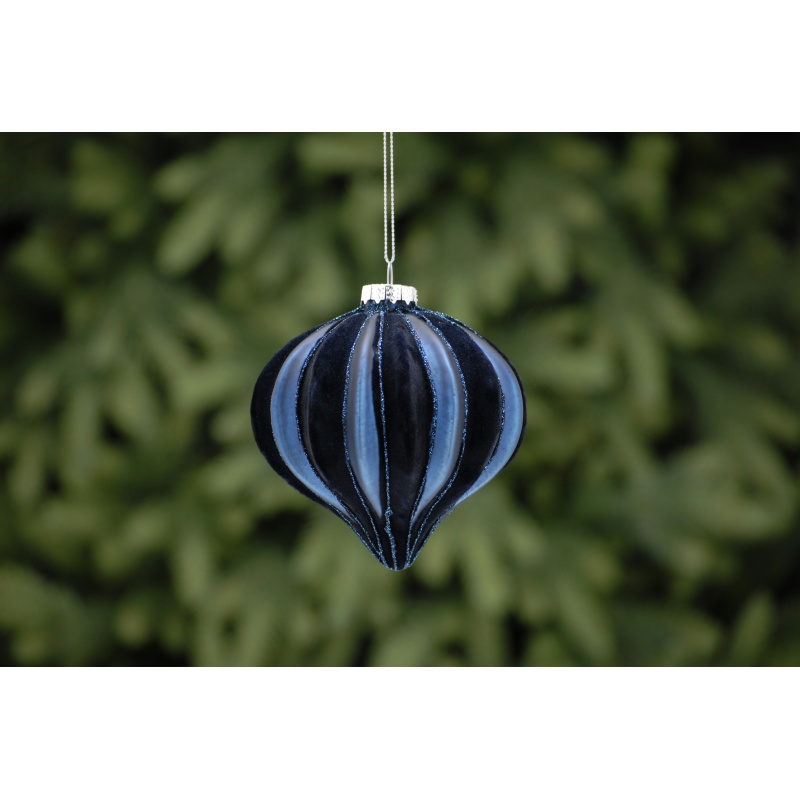 Festive Festive Navy Glass Onion Flocked Segments 10cm