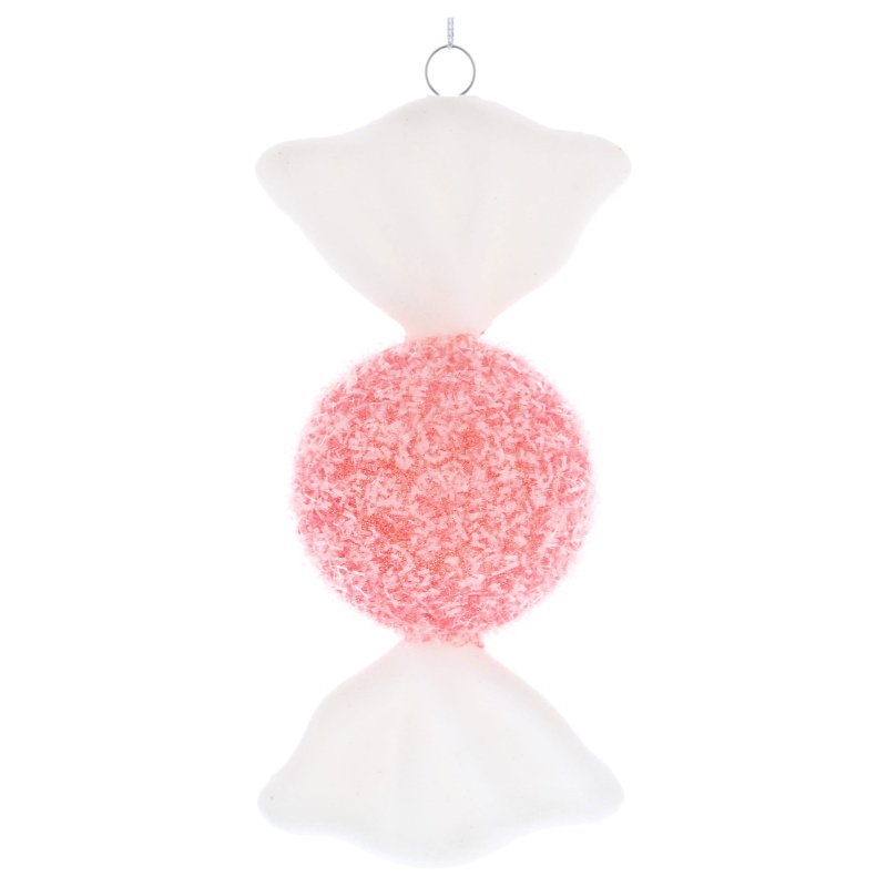 Festive Festive Hanging Frosted Glitter Sweet 18cm - Pink/White