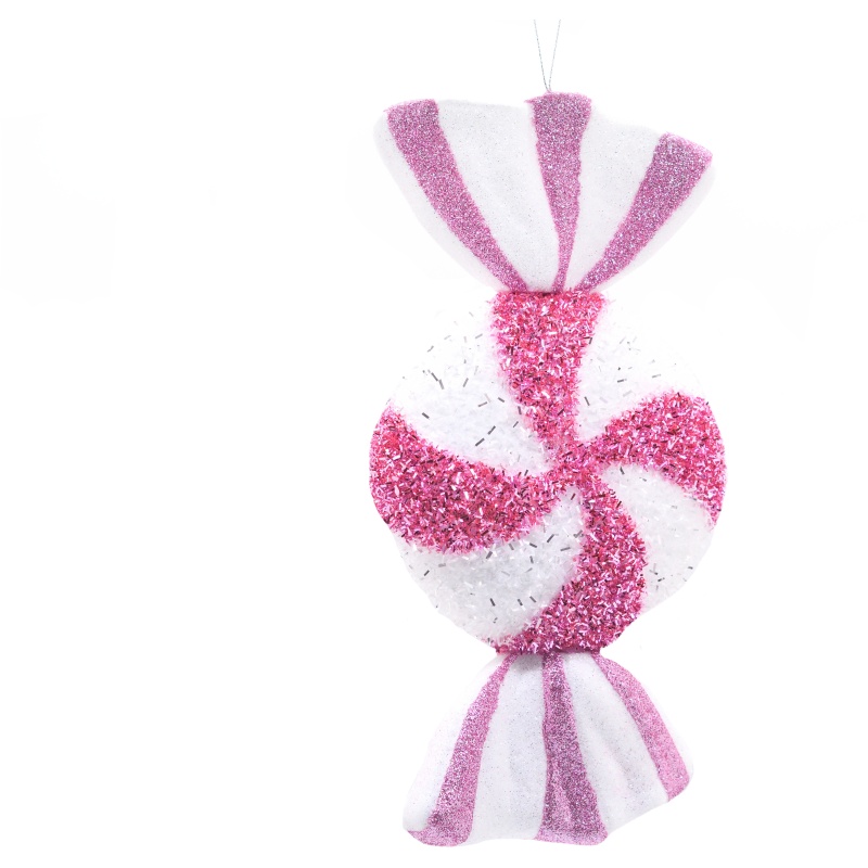 Festive Festive Hanging Candy Stripe Sweet 28cm - Pink/White