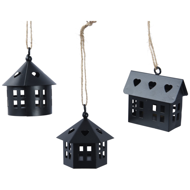 Decoris Decoris Hanging House Iron Ornament (Assorted) - Black