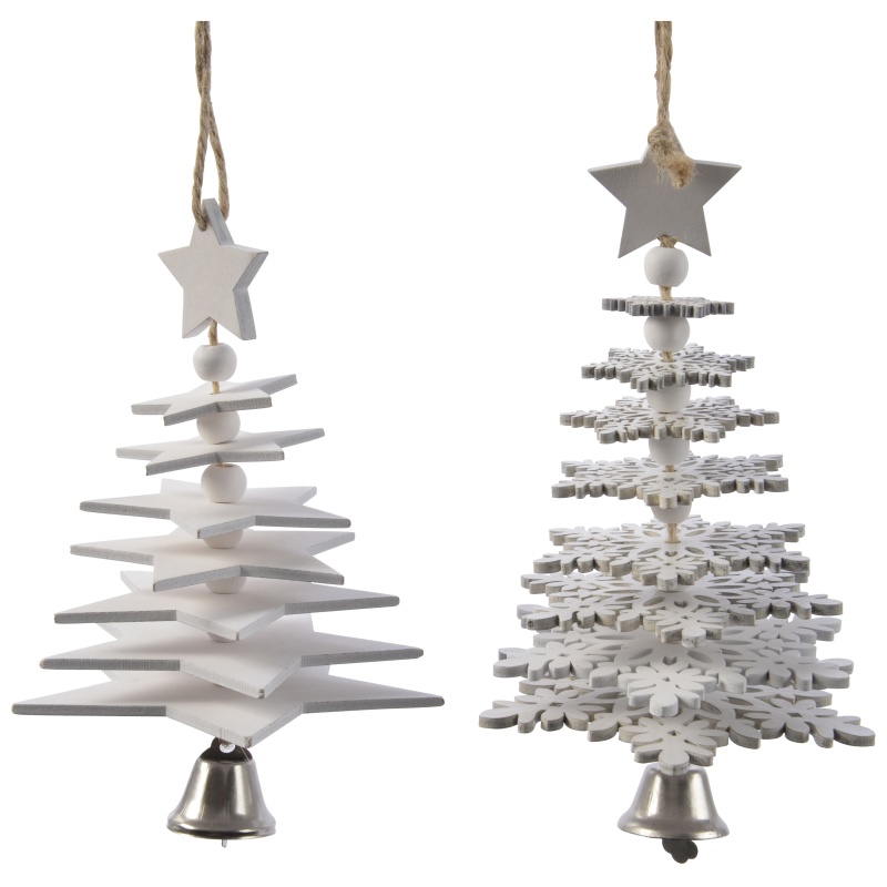 Decoris Decoris Hanging Wooden Tree Iron Bells (Assorted) - White