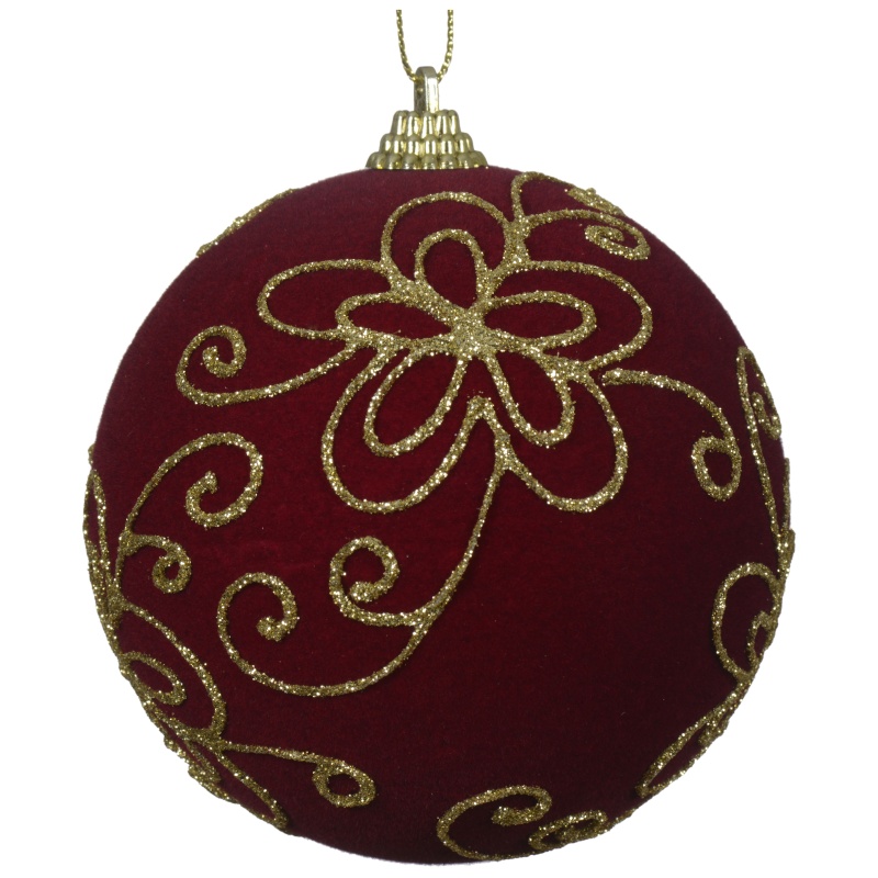 Decoris Decoris Bauble Glitter Flower - Oxblood/Gold