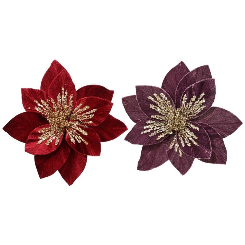 Decoris Decoris Velvet Poinsettia on Clip (Assorted)