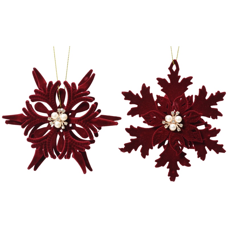 Decoris Decoris Hanging Snowflake (Assorted) - Red/Pearl