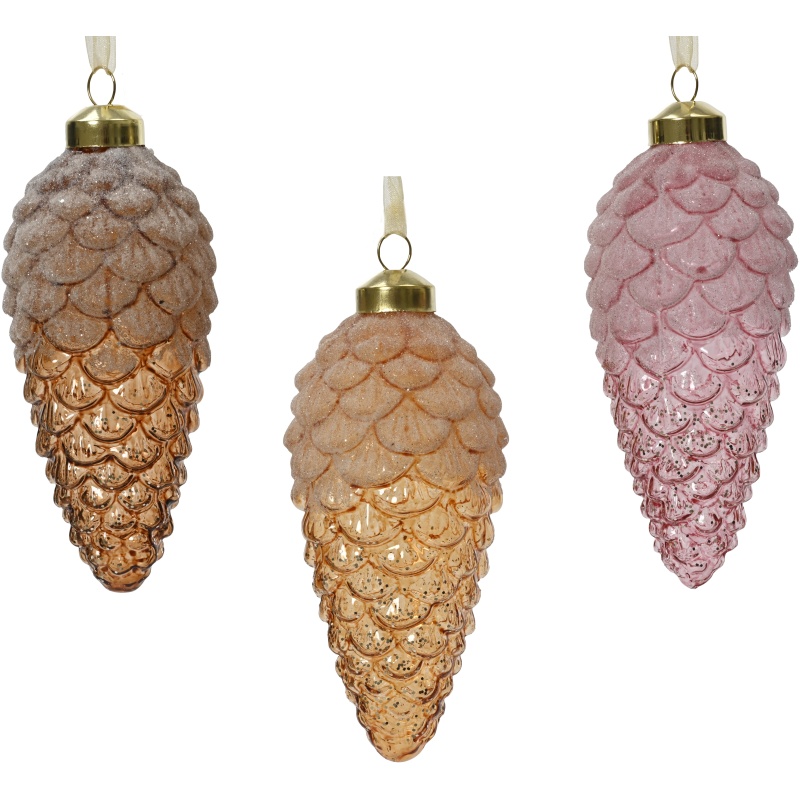 Decoris Decoris Hanging Glass Pinecone With Spangles (Assorted)