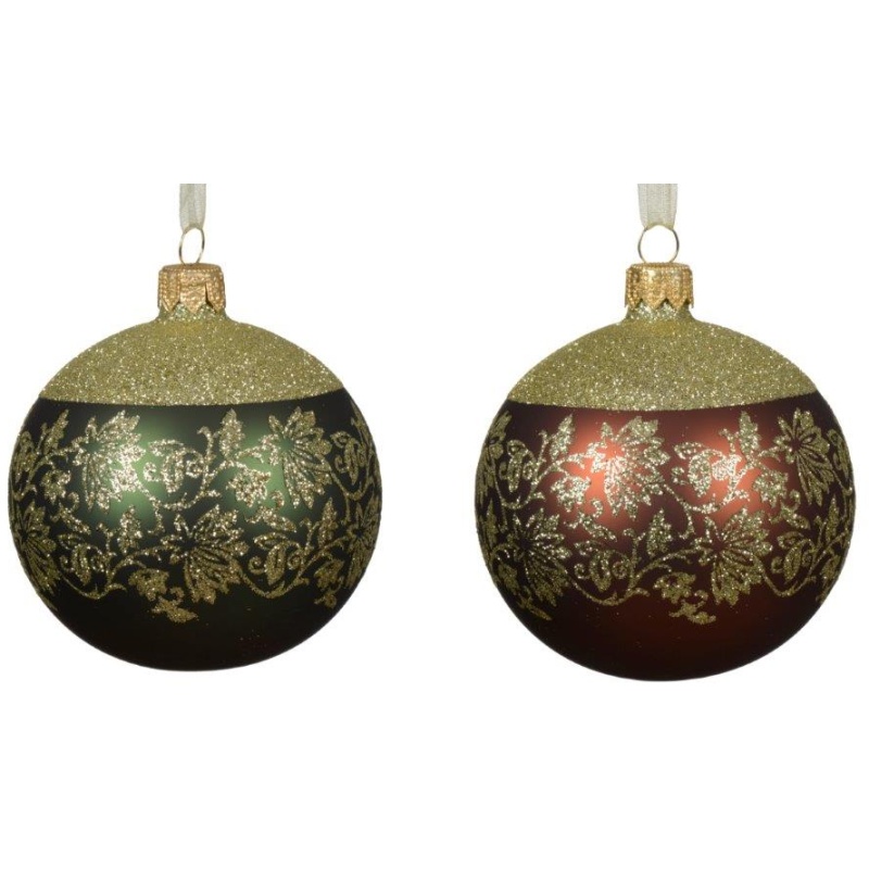 Decoris Decoris Glass Bauble With Curl Flower Border (Assorted)