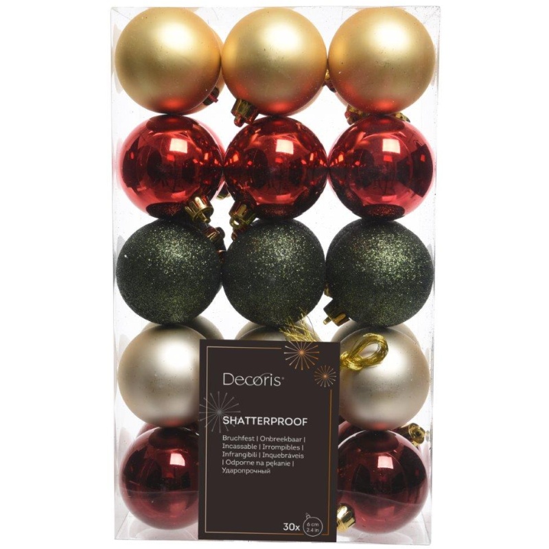 Decoris Decoris 30 Pack Baubles - Shiny/Matt/Glitter Assorted Colours